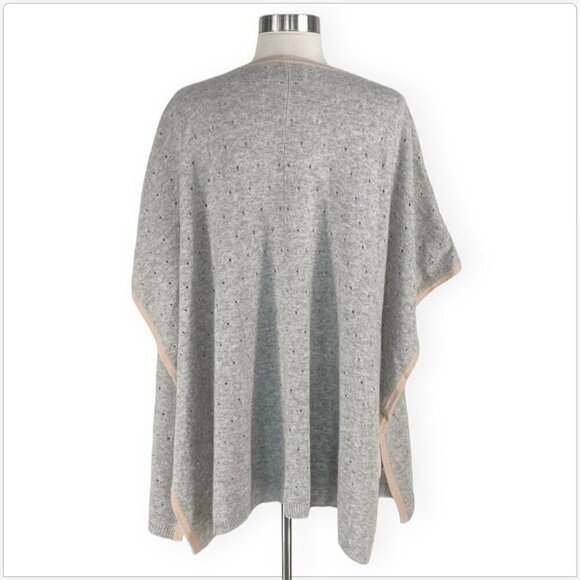 Allude Cashmere Gray Beige Trim Cardigan Ruanna Poncho Sweater Pointelle Knit S - Picture 3 of 4